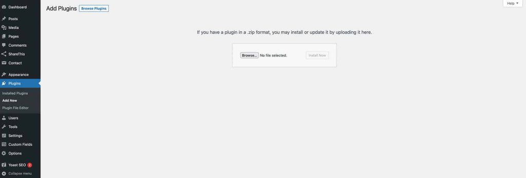 WordPress plugin installation using the plugin upload option